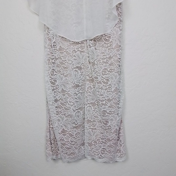 Glamour Nights White Size 6 Round Neck Lace Side Slit Midi Dress Flutter Sleeve - Picture 9 of 13